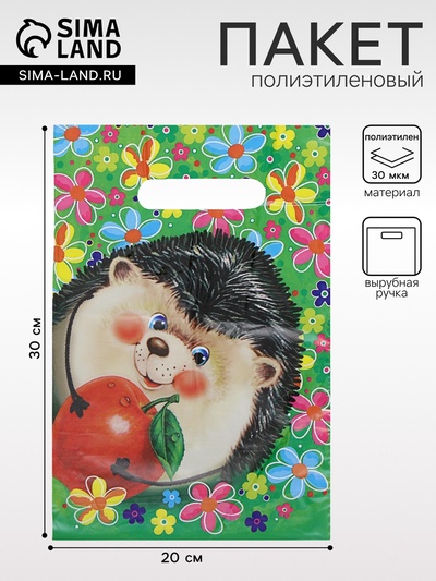 Пакет «Ёжик», полиэтиленовый с вырубной ручкой, детский, 30 мкм, 20×30 см