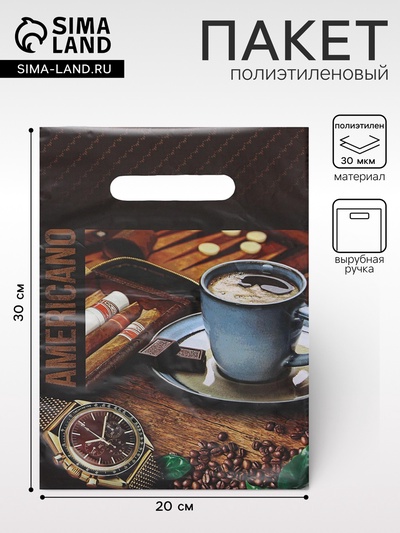 Пакет «Американо», полиэтиленовый с вырубной ручкой, 20×30 см, 30 мкм