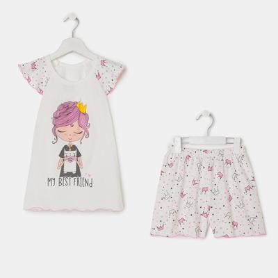 Пижама для девочки, цвет розовый/молочный, рост 110-116 см