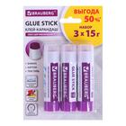 Клей-карандаш Magic PVP 15 г BRAUBERG, обесцвечивающийся, 3 штуки, блистер - Фото 1