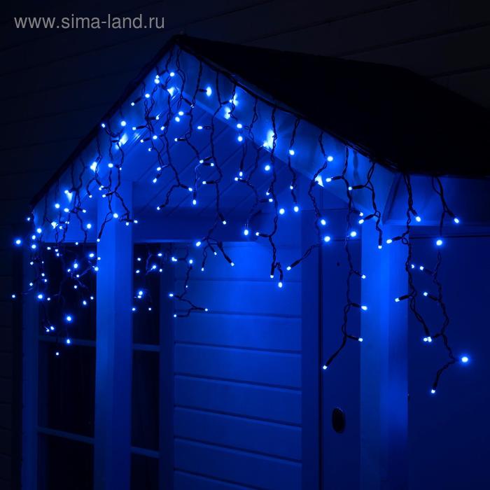 Гирлянда "Бахрома" 3 х 0.6 м , IP65, УМС, тёмная нить каучук, 108 LED, свечение синее, 220 В - Фото 1