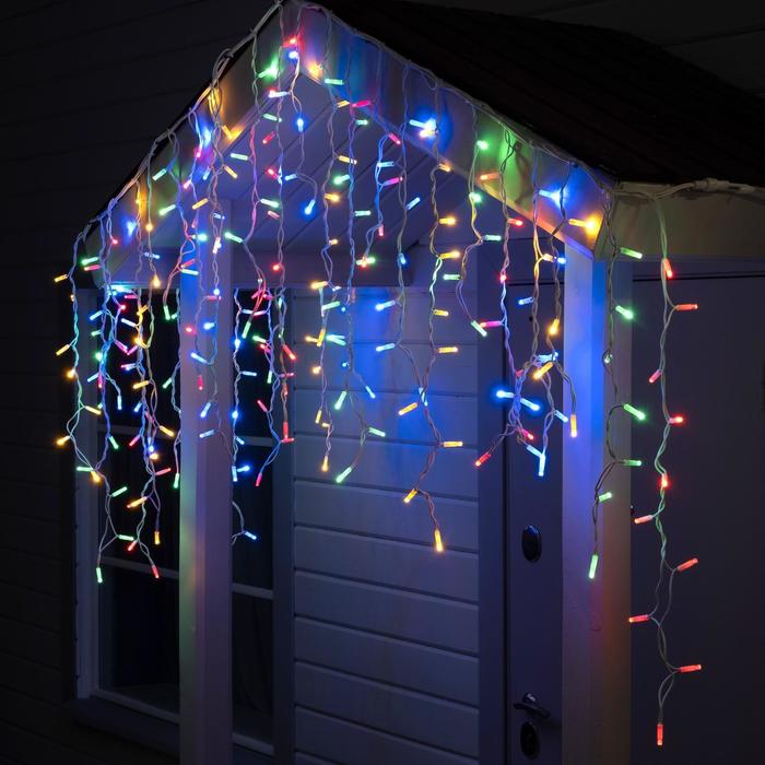 Гирлянда "Бахрома" 3 х 0.9 м , IP65, УМС, белая нить каучук, 144 LED, свечение мульти, 220 В - Фото 1