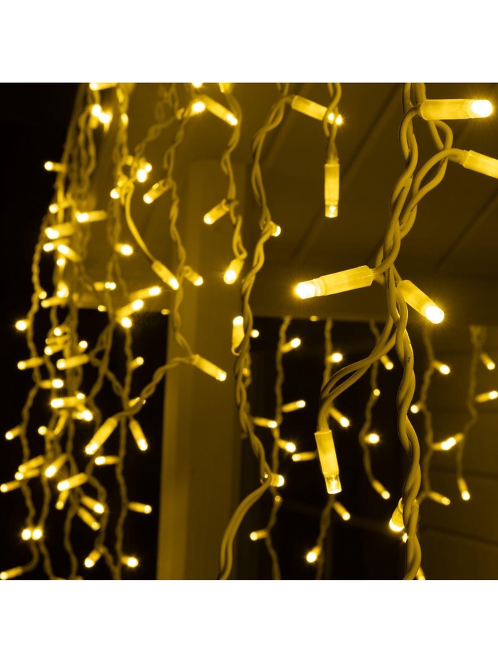 Гирлянда "Бахрома" 3 х 0.9 м , IP65, УМС, белая нить каучук, 144 LED, свечение тёплое белое, 220 В 5204450 - фото 16658255