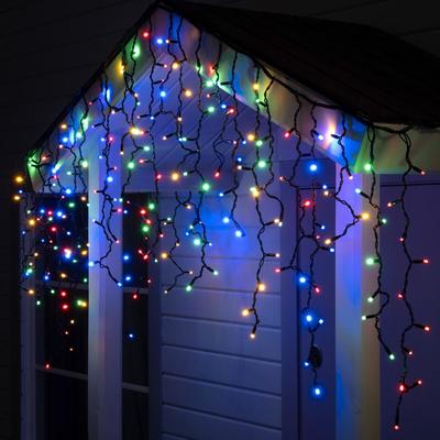 Гирлянда "Бахрома" 3 х 0.9 м , IP65, УМС, тёмная нить каучук, 144 LED, свечение мульти, 220 В