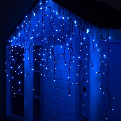 Гирлянда "Бахрома" 3 х 0.9 м , IP65, УМС, тёмная нить каучук, 144 LED, свечение синее, 220 В