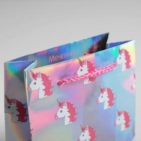 Пакет подарочный голографический, упаковка, «Единорожки», 12×15×5.5 см