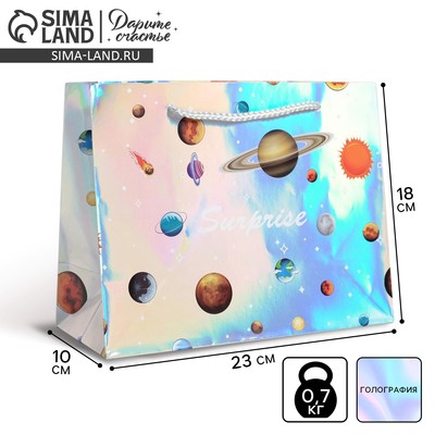Пакет подарочный голографический, упаковка, «Surprise», 23 х 18 х 10 см