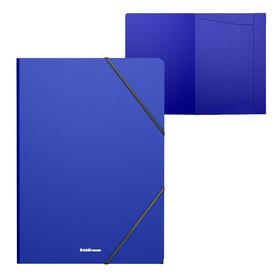 Папка на резинке A4, 400 мкм, ErichKrause Matt Classic, корешок 5 мм, до 300 листов, тиснение "песок", синяя