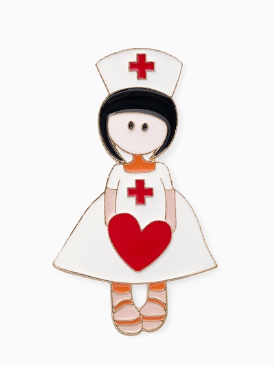 Брошь «Медсестра» с сердцем, цветная в золоте