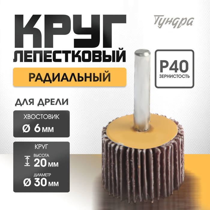 Круг лепестковый радиальный ТУНДРА, 30×20×6 мм, Р40 - Фото 1