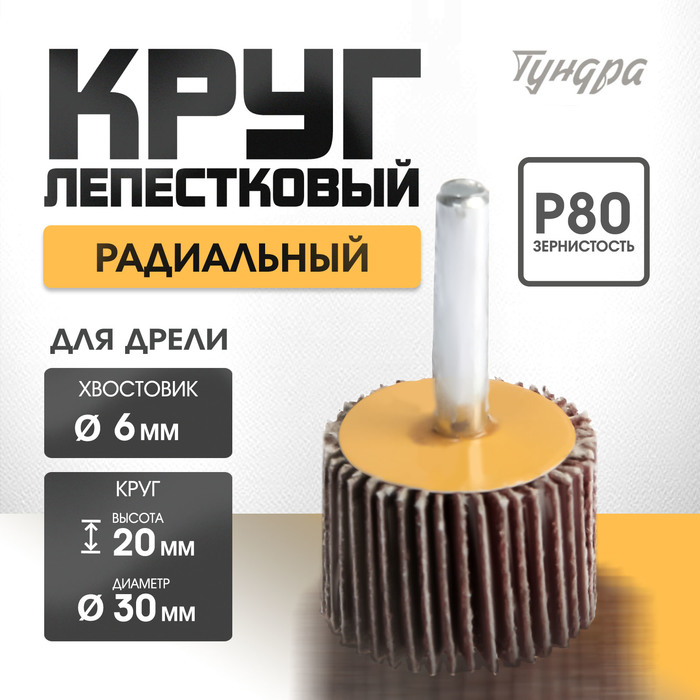 Круг лепестковый радиальный ТУНДРА, 30×20×6 мм, Р80 - Фото 1