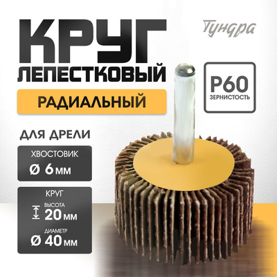 Круг лепестковый радиальный ТУНДРА, 40×20×6 мм, Р60