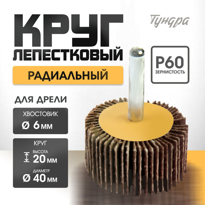 Круг лепестковый радиальный ТУНДРА, 40×20×6 мм, Р60 - Фото 1