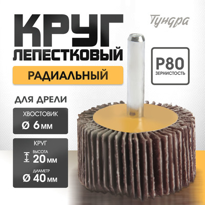 Круг лепестковый радиальный ТУНДРА, 40×20×6 мм, Р80