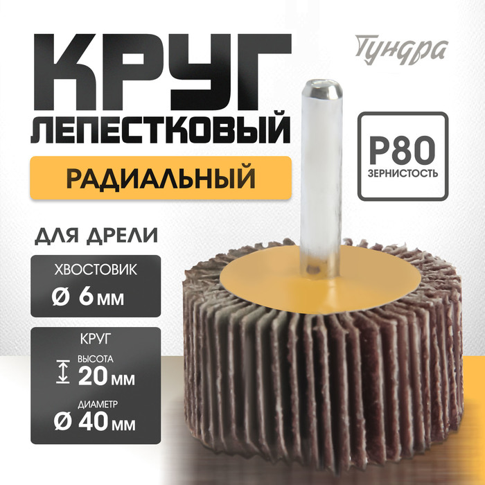 Круг лепестковый радиальный ТУНДРА, 40×20×6 мм, Р80 - Фото 1