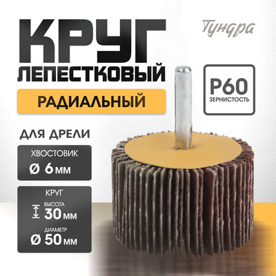 Круг лепестковый радиальный ТУНДРА, 50×30×6 мм, Р60