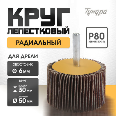 Круг лепестковый радиальный ТУНДРА, 50×30×6 мм, Р80
