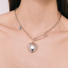 Кулон «Цепь» сердечко на булавке, цвет серебро, 50 см - Фото 3