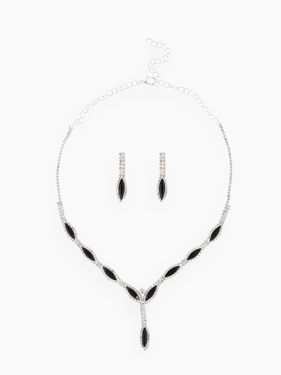 Набор 2 предмета: серьги, колье «Листопад» тонкий ромб, цвет чёрно-белый в серебре, 45 см