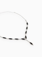 Набор 2 предмета: серьги, колье «Листопад» тонкий ромб, цвет чёрно-белый в серебре, 45 см - фото 61533476