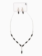 Набор 2 предмета: серьги, колье «Листопад» тонкий ромб, цвет чёрно-белый в серебре, 45 см - фото 61533479