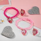 Набор детский «Выбражулька» 2 предмета: браслет, кольцо, единорог, цвет розовый (комплект 3 шт) - фото 22456838