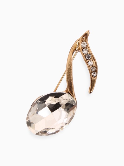 Брошь «Нота» из симфонии, белая в золоте