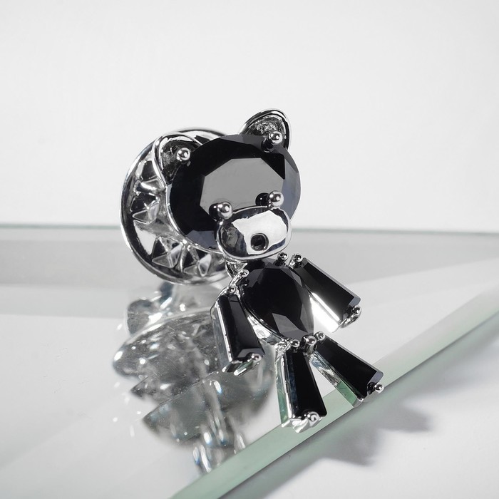 Значок "Мишка" плюшевый, цвет чёрный в серебре - Фото 1
