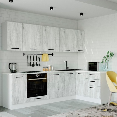 Кухня Пайн Угловая 2600х1600 Белый/Мрамор Марквина белый/ Пайн