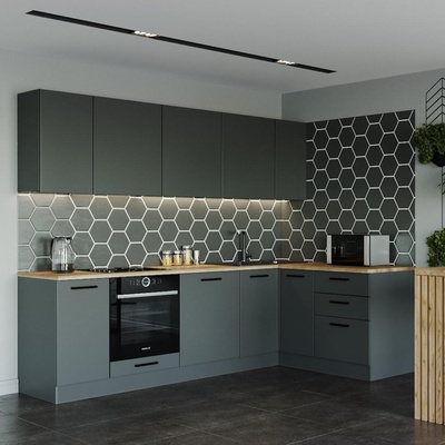 Кухня угловая «Антрацит», со столешницей, 2600×1600 мм, цвет антрацит/дуб вотан/фас антрацит