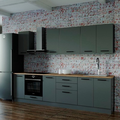 Кухня прямая «Антрацит», со столешницей, 2800×600 мм, цвет антрацит/дуб вотан/антрацит