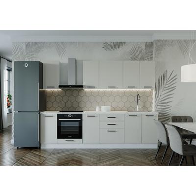 Кухня Шампань 2800х600 Белый/Мрамор Марквина белый/ Сатин