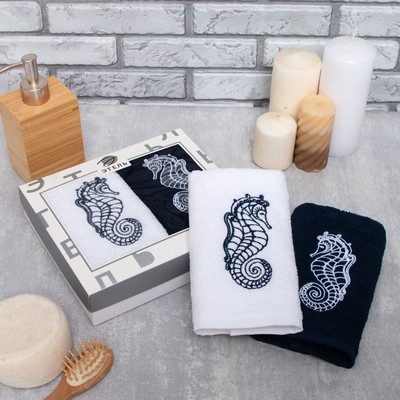 Полотенца махровые «Этель» Sea, 35×50 см - 2 шт., хлопок 100%