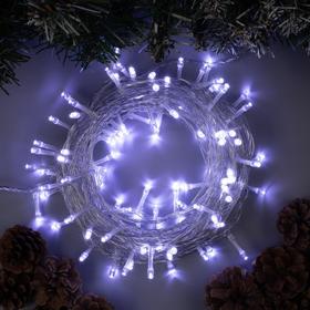 Гирлянда "Нить" 10 м , IP44, УМС, прозрачная нить, 100 LED, свечение белое, фиксинг, 24 В