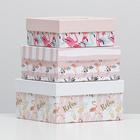 Набор коробок 3 в 1 "Парочка фламиго", 19 х 19 х 9,5 - 15,5 х 15,5 х 6,5 см - фото 24724722