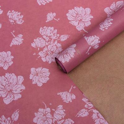 Бумага упаковочная крафт "Цветы розовые", 0,6 х 10 м, 40 г/м²