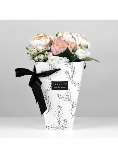 Переноска для цветов на лентах Present with best wishes, 17×25×9 см