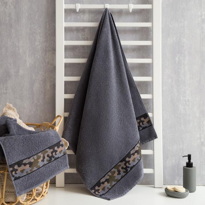 Полотенце махровое Love Life «Милитари» 70×130 см, цв. графит, 100% хлопок, 360 г/м² - Фото 1