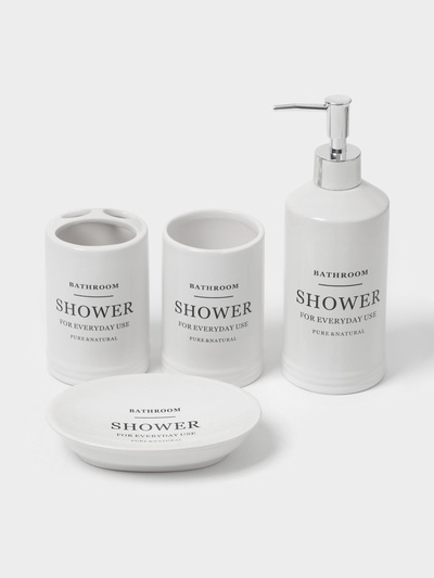 Аксессуары для ванной «Лофт», 4 предмета, мыльница, дозатор для мыла 440 мл, 2 стакана 320 мл, белые