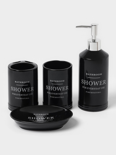 Аксессуары для ванной «Лофт», 4 предмета, мыльница, дозатор для мыла 420 мл, 2 стакана, чёрные