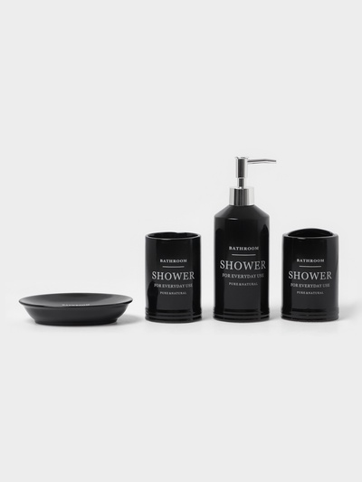 Аксессуары для ванной «Лофт», 4 предмета, мыльница, дозатор для мыла 420 мл, 2 стакана, чёрные