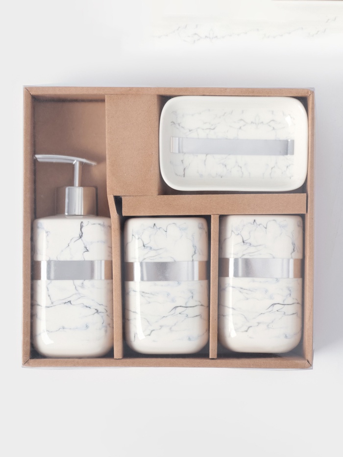 Аксессуары для ванной «Вестерос», 4 предмета, мыльница, дозатор для мыла 390 мл, 2 стакана, белые 5426137