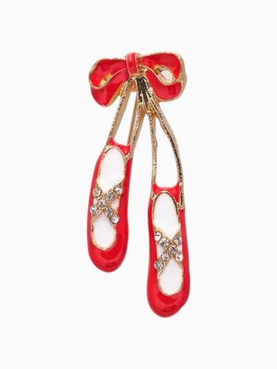 Брошь «Пуанты» балерины, цвет красно-белый в золоте