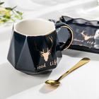 Чайная пара керамическая с ложкой «Золотое копытце», 3 предмета: чашка 320 мл, тарелка 25×12×2 см, ложка, цвет синий - Фото 2