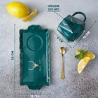 Чайная пара «Золотое копытце», 3 предмета: чашка 320 мл, тарелка 25×12×2 см, ложка, керамика, зелёный - Фото 2