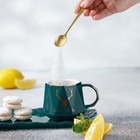 Чайная пара «Золотое копытце», 3 предмета: чашка 320 мл, тарелка 25×12×2 см, ложка, керамика, зелёный - Фото 5