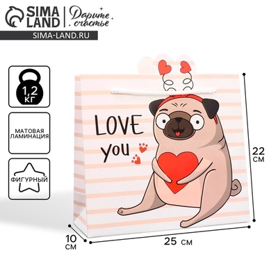 Пакет подарочный, упаковка, «Love you», 25×26×10 см