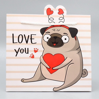 Пакет подарочный, упаковка, Love you, 25 × 22 × 10 см