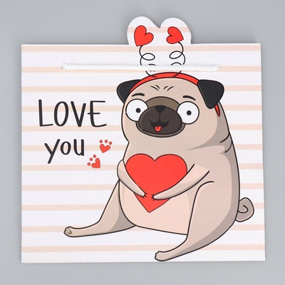 Пакет подарочный, упаковка, Love you, 25 × 22 × 10 см