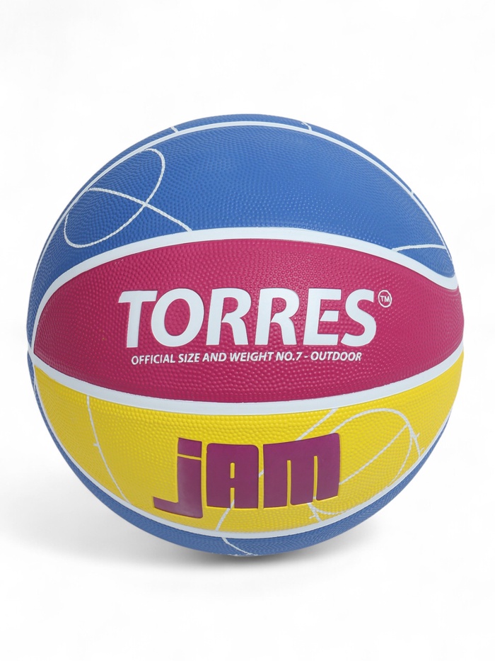Баскетбольный мяч TORRES Jam, B023127, р. 7, клееный, 8 панелей, резина, бутиловая камера - Фото 1